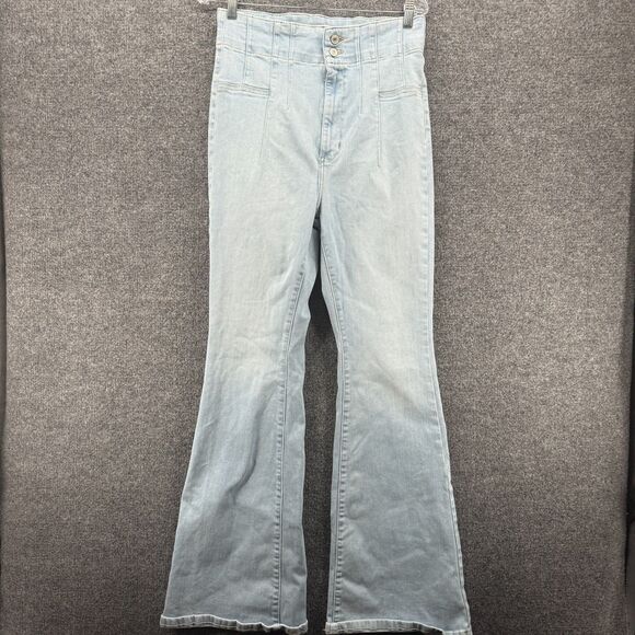We the Free People Jeans Womens 31 Light Blue Flare High Rise Boho 70s Gypsy 90s - Picture 1 of 11